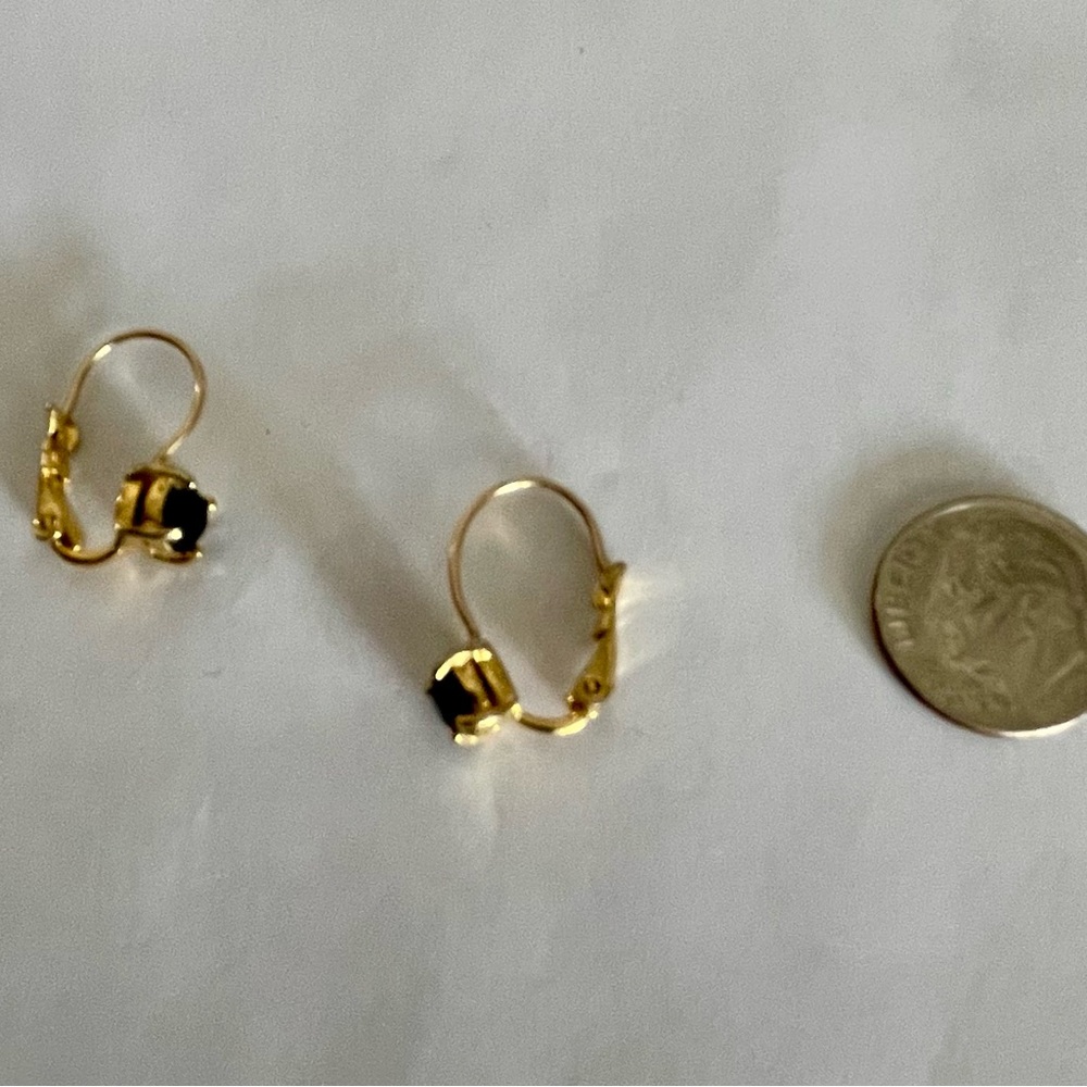 NWOT Petite Black Crystal and Gold Metal Leverback Earrings - Picture 6 of 6